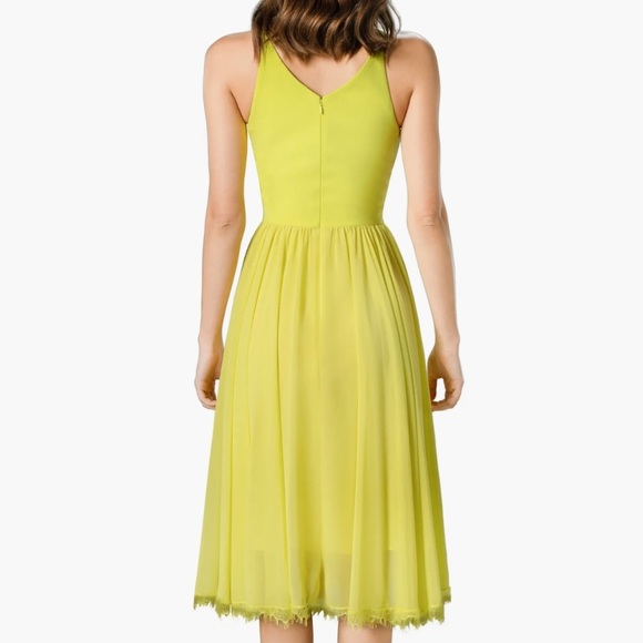 Dress the Population Alicia Dress Neon Yellow Chiffon Midi Twirl V-Neck Size S - Picture 7 of 11